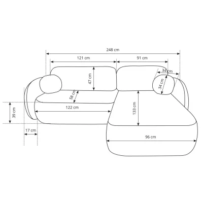 Rozkládací sedačka s úložným prostorem COBOURG 1 - grafitová, levý roh