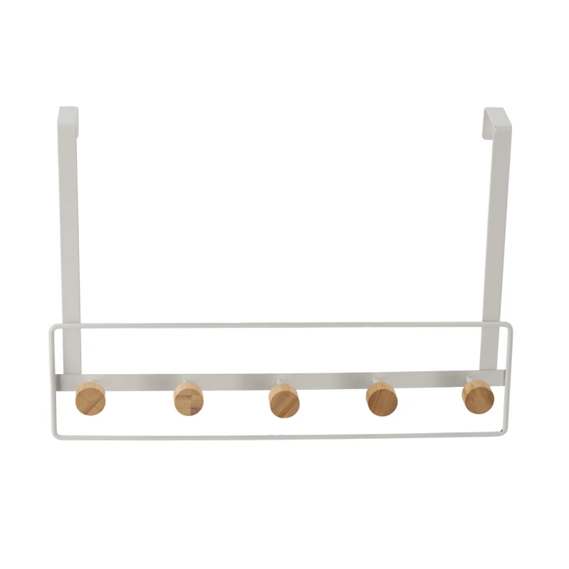 Závěsný věšák na dveře ROWDY - bílý / bambus