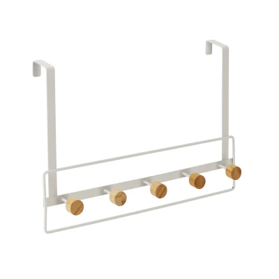 Závěsný věšák na dveře ROWDY - bílý / bambus