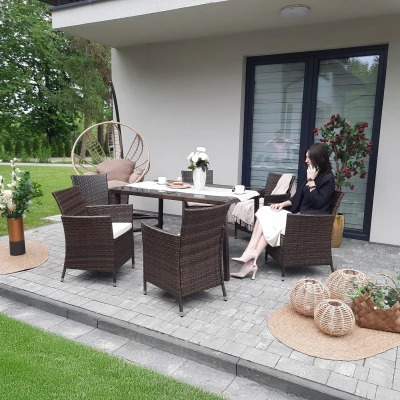 Ratanový zahradní set ARIANA - tmavě hnědý / béžový