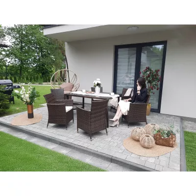 Ratanový zahradní set ARIANA - tmavě hnědý / béžový