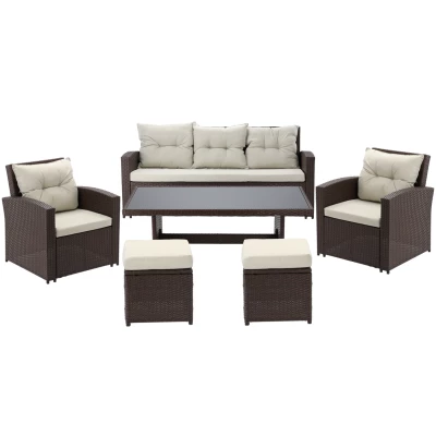 Ratanový zahradní nábytek CHANEL - hnědý / krémový