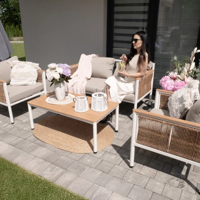 Zahradní sestava KARINE - bílá / hnědá / béžová