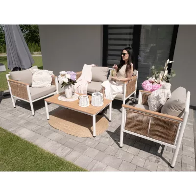 Zahradní sestava KARINE - bílá / hnědá / béžová