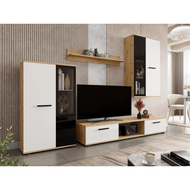 Obývací stěna VENNY - dub artisan / bílá