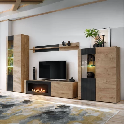 Obýváková stěna INKADU s biokrbem - dub ribbeck / černá