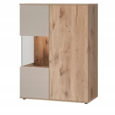 Nízká vitrína HAIKA s LED osvětlením - dub viking / kašmír