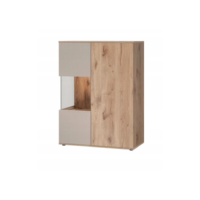 Nízká vitrína HAIKA s LED osvětlením - dub viking / kašmír