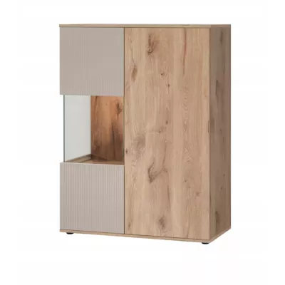 Nízká vitrína HAIKA s LED osvětlením - dub viking / kašmír