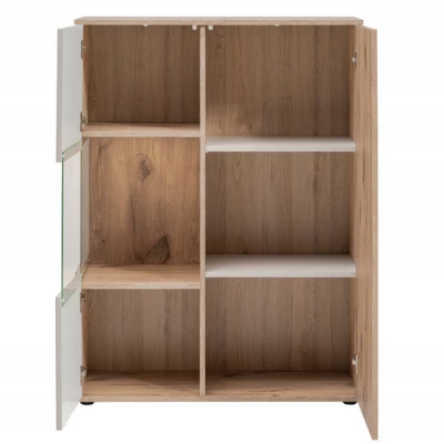 Nízká vitrína HAIKA s LED osvětlením - dub viking / kašmír