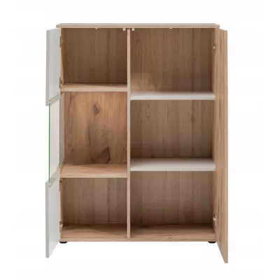 Nízká vitrína HAIKA s LED osvětlením - dub viking / kašmír