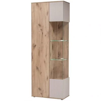 Prostorná vitrína HAIKA s LED osvětlením - dub viking / kašmír
