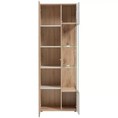 Prostorná vitrína HAIKA s LED osvětlením - dub viking / kašmír