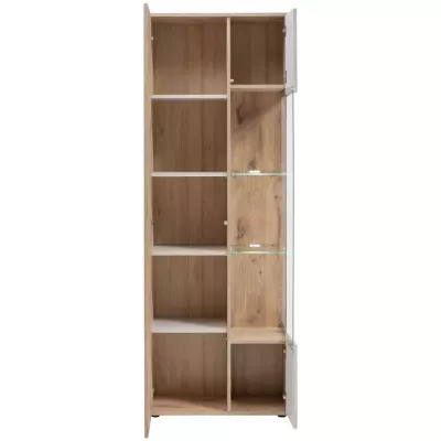 Prostorná vitrína HAIKA s LED osvětlením - dub viking / kašmír