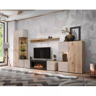Stěna do obýváku HAIKA s biokrbem - dub viking / kašmír