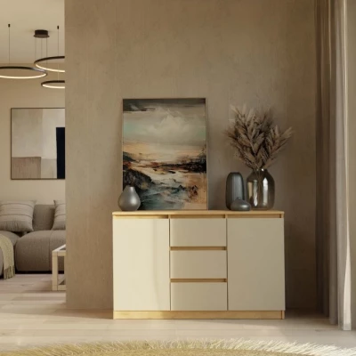 Široká komoda se šuplíky a dvířky ELBE - dub artisan / kašmír