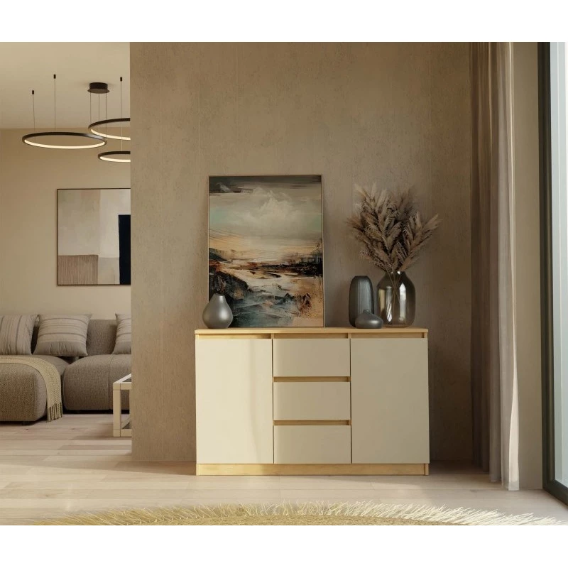 Široká komoda se šuplíky a dvířky ELBE - dub artisan / kašmír