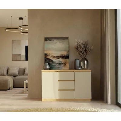 Široká komoda se šuplíky a dvířky ELBE - dub artisan / kašmír