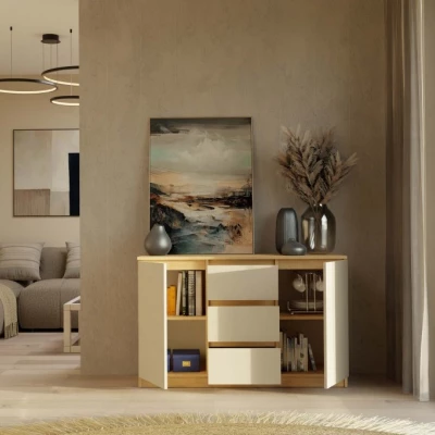 Široká komoda se šuplíky a dvířky ELBE - dub artisan / kašmír