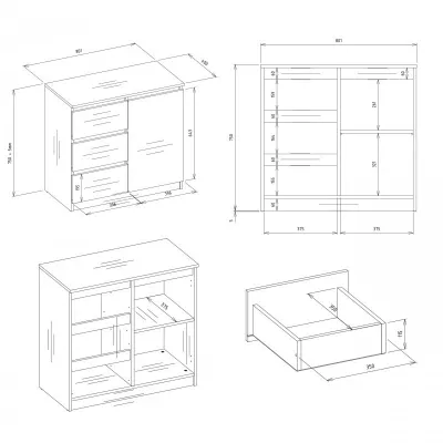 Úzká kombinovaná komoda ELBE - kašmír