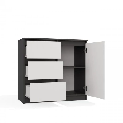 Úzká kombinovaná komoda ELBE - antracit / bílá