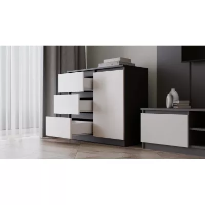 Úzká kombinovaná komoda ELBE - antracit / bílá