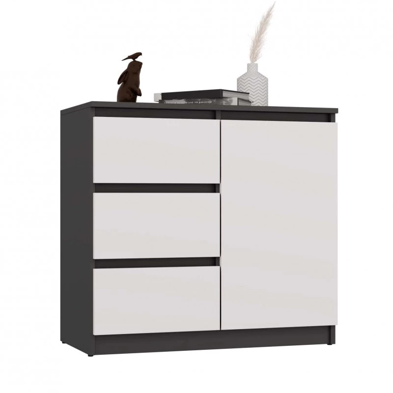 Úzká kombinovaná komoda ELBE - antracit / bílá
