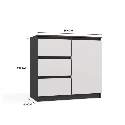 Úzká kombinovaná komoda ELBE - antracit / bílá