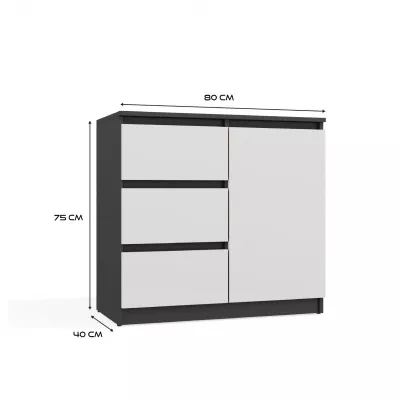 Úzká kombinovaná komoda ELBE - antracit / bílá