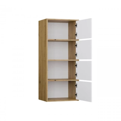 Úzká komoda s dvířky ATALLA - dub artisan / bílá