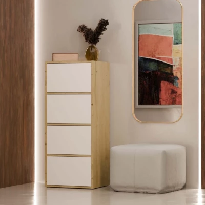 Úzká komoda s dvířky ATALLA - dub artisan / bílá