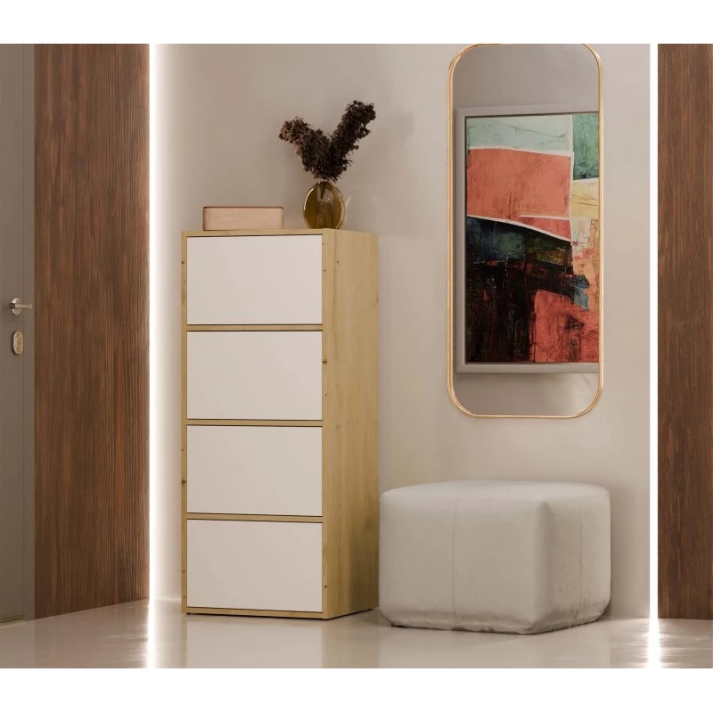 Úzká komoda s dvířky ATALLA - dub artisan / bílá