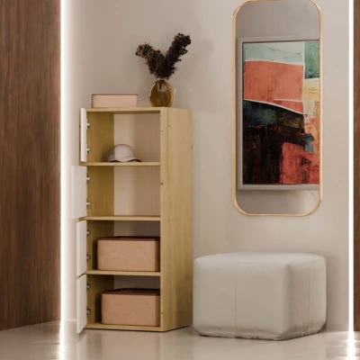 Úzká komoda s dvířky ATALLA - dub artisan / bílá