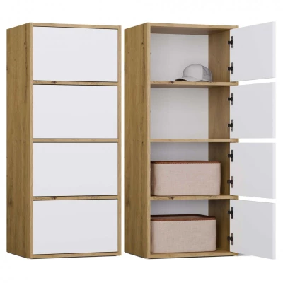 Úzká komoda s dvířky ATALLA - dub artisan / bílá