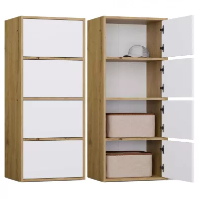 Úzká komoda s dvířky ATALLA - dub artisan / bílá