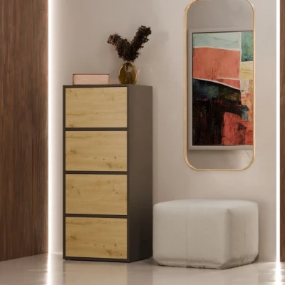 Úzká komoda s dvířky ATALLA - antracit / dub artisan