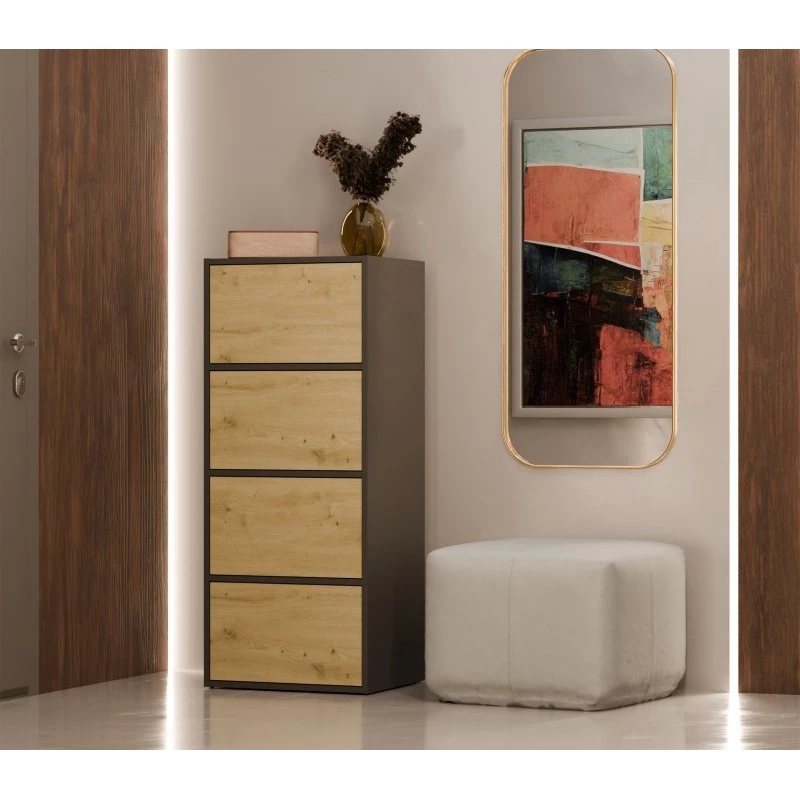 Úzká komoda s dvířky ATALLA - antracit / dub artisan