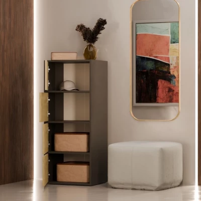 Úzká komoda s dvířky ATALLA - antracit / dub artisan