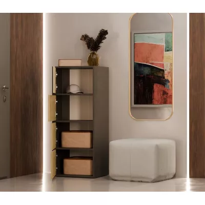 Úzká komoda s dvířky ATALLA - antracit / dub artisan