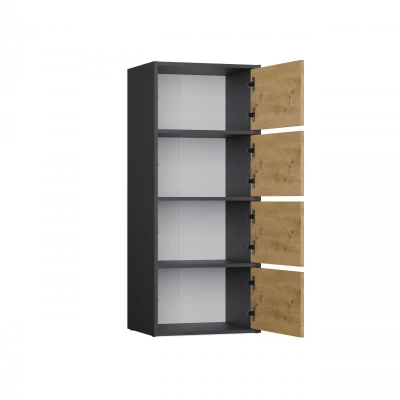 Úzká komoda s dvířky ATALLA - antracit / dub artisan