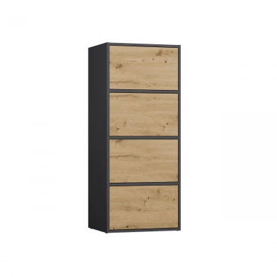 Úzká komoda s dvířky ATALLA - antracit / dub artisan
