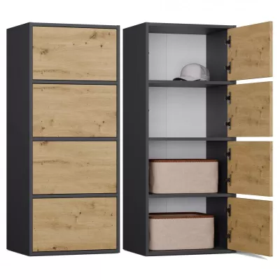 Úzká komoda s dvířky ATALLA - antracit / dub artisan