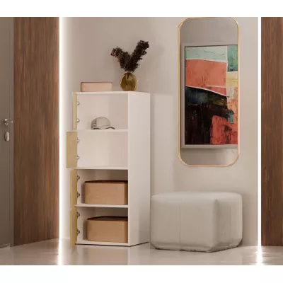 Úzká komoda s dvířky ATALLA - bílá / dub artisan