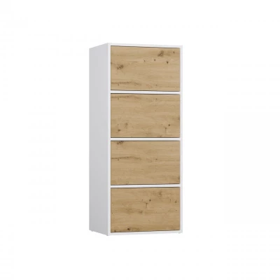 Úzká komoda s dvířky ATALLA - bílá / dub artisan