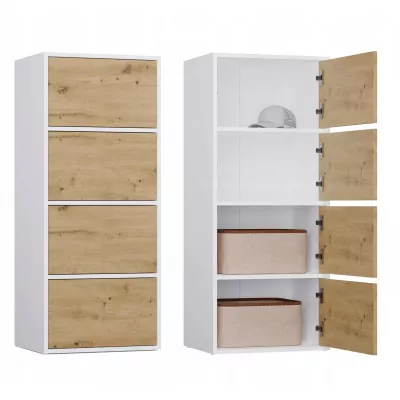 Úzká komoda s dvířky ATALLA - bílá / dub artisan