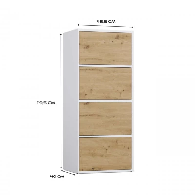 Úzká komoda s dvířky ATALLA - bílá / dub artisan