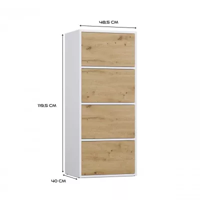 Úzká komoda s dvířky ATALLA - bílá / dub artisan