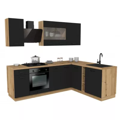 Rohová kuchyňská linka 240x180 cm TAMPURI - dub evoke / černá