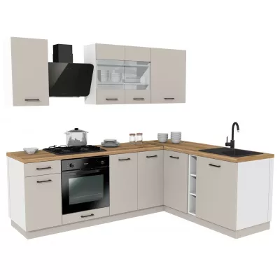 Rohová kuchyňská linka 240x180 cm TAMPURI - kašmír / dub evoke