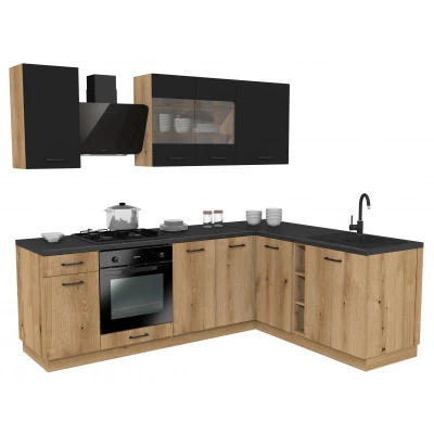 Rohová kuchyňská linka 240x180 cm TAMPURI - černá / dub evoke